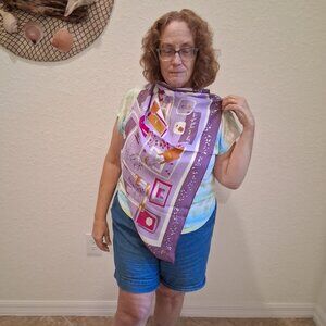 Vintage Moschino Larioseta Como Silk Scarf - Teacups & Shoes Print Red Border